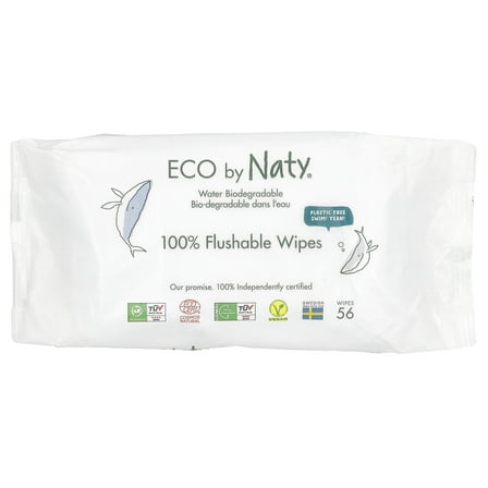 Naty 100% Flushable Wipes, Fragrance Free , 56 Wipes