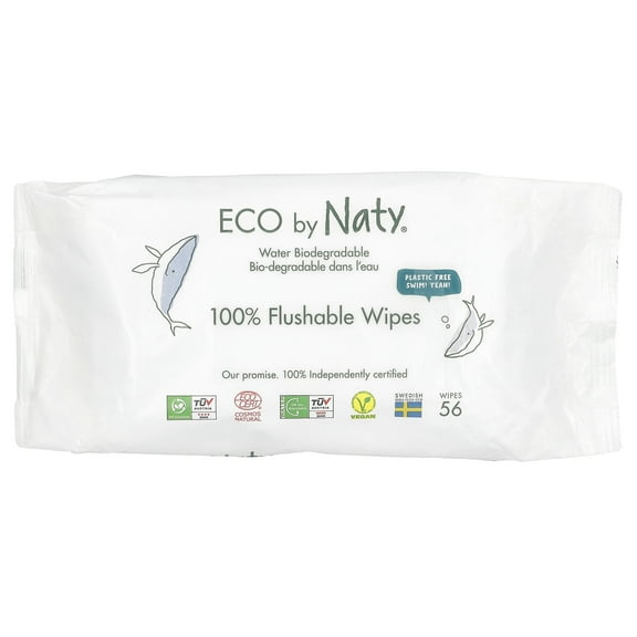 Naty 100% Flushable Wipes, Fragrance Free , 56 Wipes