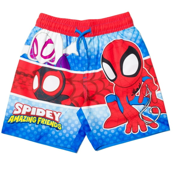 Marvel Spidey and His Amazing Friends Ghost-Spider Miles Morales Spider-Man Toddler Boys Swim Trunks Blue 3T