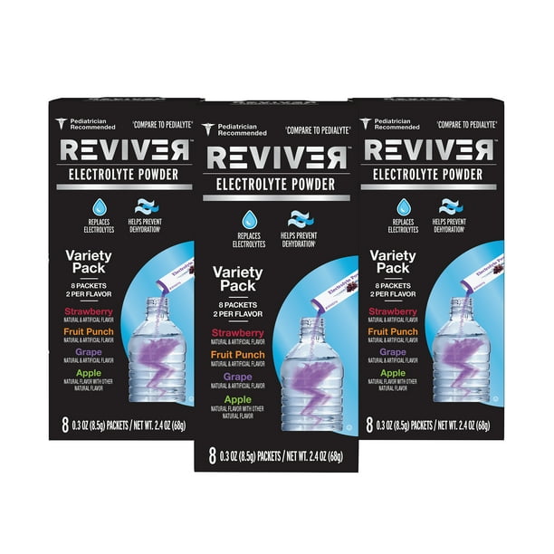 Reviver Electrolyte Powder Flavor Variety Pack, Rehydration Drink Mix