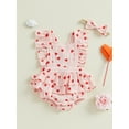 thumbnail image 2 of Suealasg Baby Girls Valentine's Day Clothes 3M 6M 12M 18M Fly Sleeve Bow/Heart Print A-line Romper Dress Headband Newborn Spring One Piece Clothes, 2 of 7