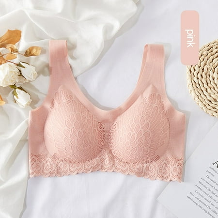 

ALSLIAO Latex Lace Seamless Underwear Women S Breasts Beauty Vest Sports Bra Pink L
