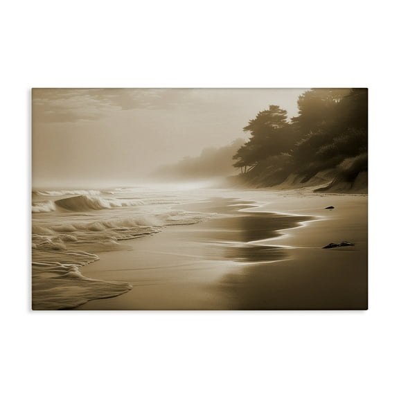Stupell Industries Sepia Smooth Beach Landscape Landscape & Nature Photography Wrapped Canvas Art Print Wall Art, 24 x 16