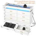 thumbnail image 3 of ChVans 59"W Wooden Dresser with Glass Top & Jewelry Drawer, 6 Drawer Dresser for Bedroom with LED Lights and Charging Station, Modern Wide Chest of Drawers Double Dresser (White), 3 of 9