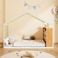 thumbnail image 4 of Harper & Bright Designs Twin Size Metal House Bed for Boys Girls, Floor Bed Frame with Shelves and Lights, White, 4 of 12
