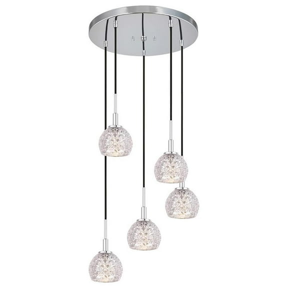 Woodbridge Lighting Elise 5-Light Glass Cluster Pendant in Chrome/Mercury