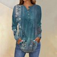thumbnail image 2 of Pxiakgy Women's Fall Long Sleeve Henley Tops V Neck Tunic Casual Loose Blouse Winter Sweatshirt Long Sleeve Tops for Women Neck Casual Petite T Shirts Blue L, 2 of 5