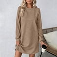 thumbnail image 2 of Vynhevius Womens Solid Textured Dress Crew Neck Long Sleeve Casual Loose Mini, 2 of 8