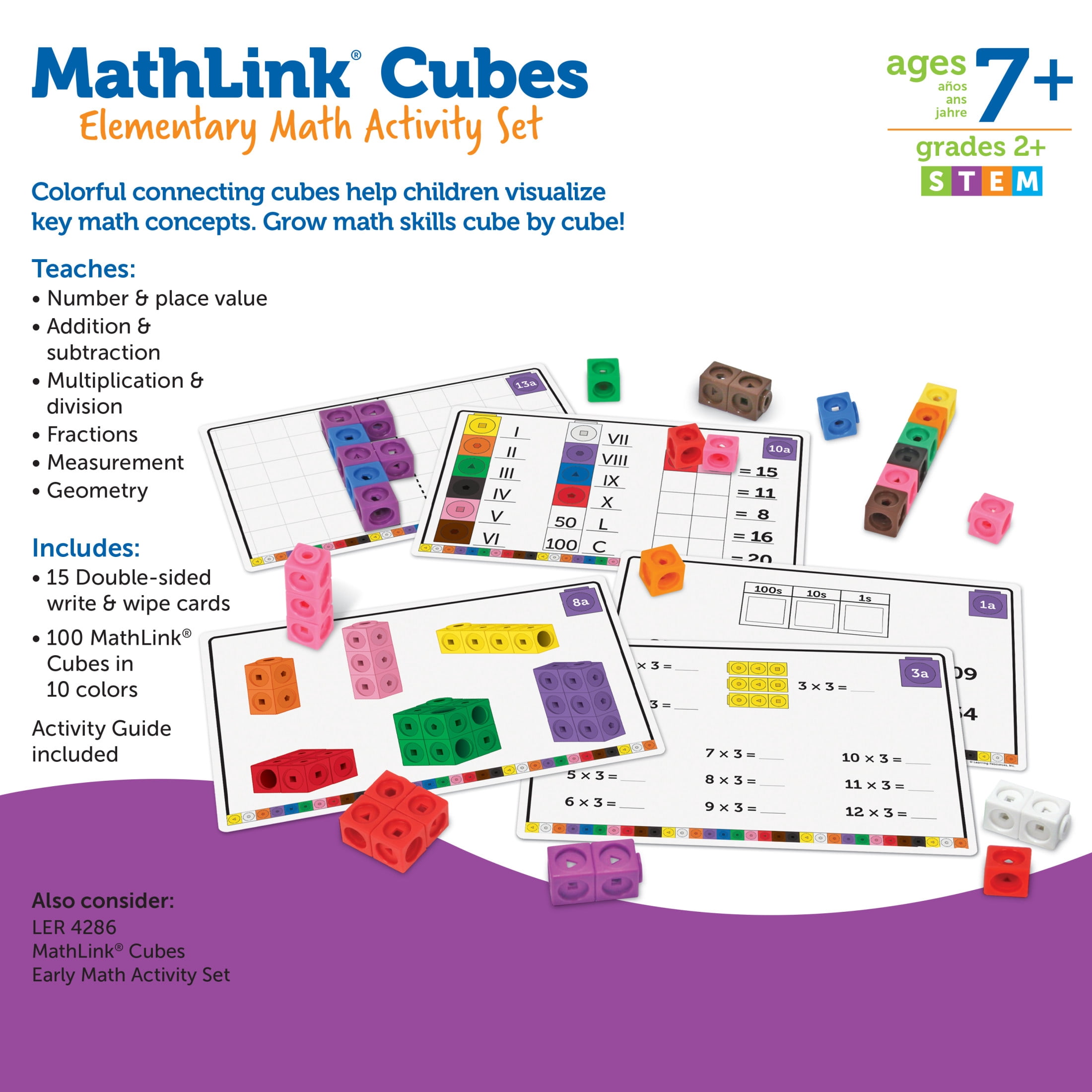 Learning Resources MathLink Cubes Elementary Math Activity Set, Math Toys, Ages 7+