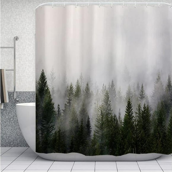 Rideau de Douche en Tissu Naturel Extra Long de 71 Pouces pour Salle de Bain Moderne avec Crochets