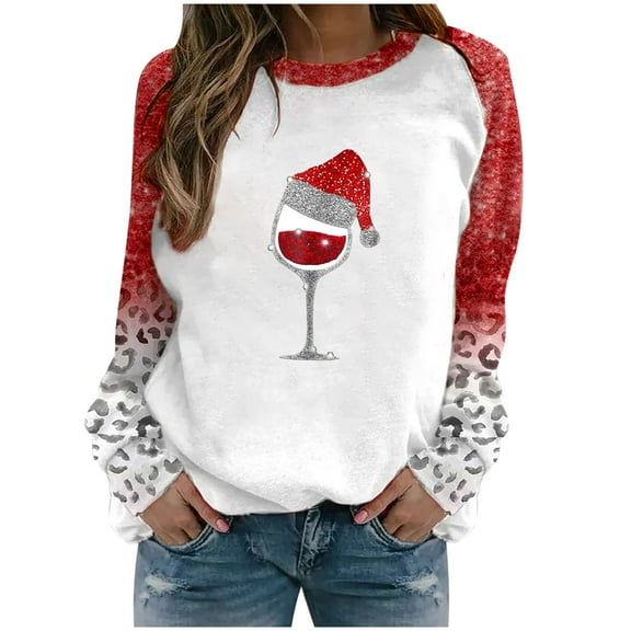 IROINNID Christmas Sweatshirts for Women Crewneck Long Sleeve Shirt Printed Loose Fit Tops Casual Holiday Pullover,Red