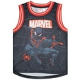 thumbnail image 2 of Marvel Spider-Man Boys Basketball Jersey & Shorts Matching Set, Miles Morales 2-Piece Superhero Sports Outfit for Kids (Size 4-8), 2 of 14