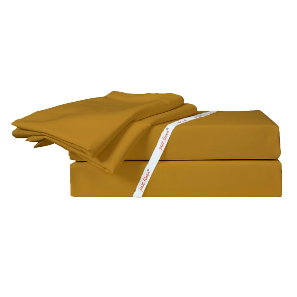 Just Linen 300 TC 100 Cotton Sateen, Solid Harvest Gold, Queen Bedding