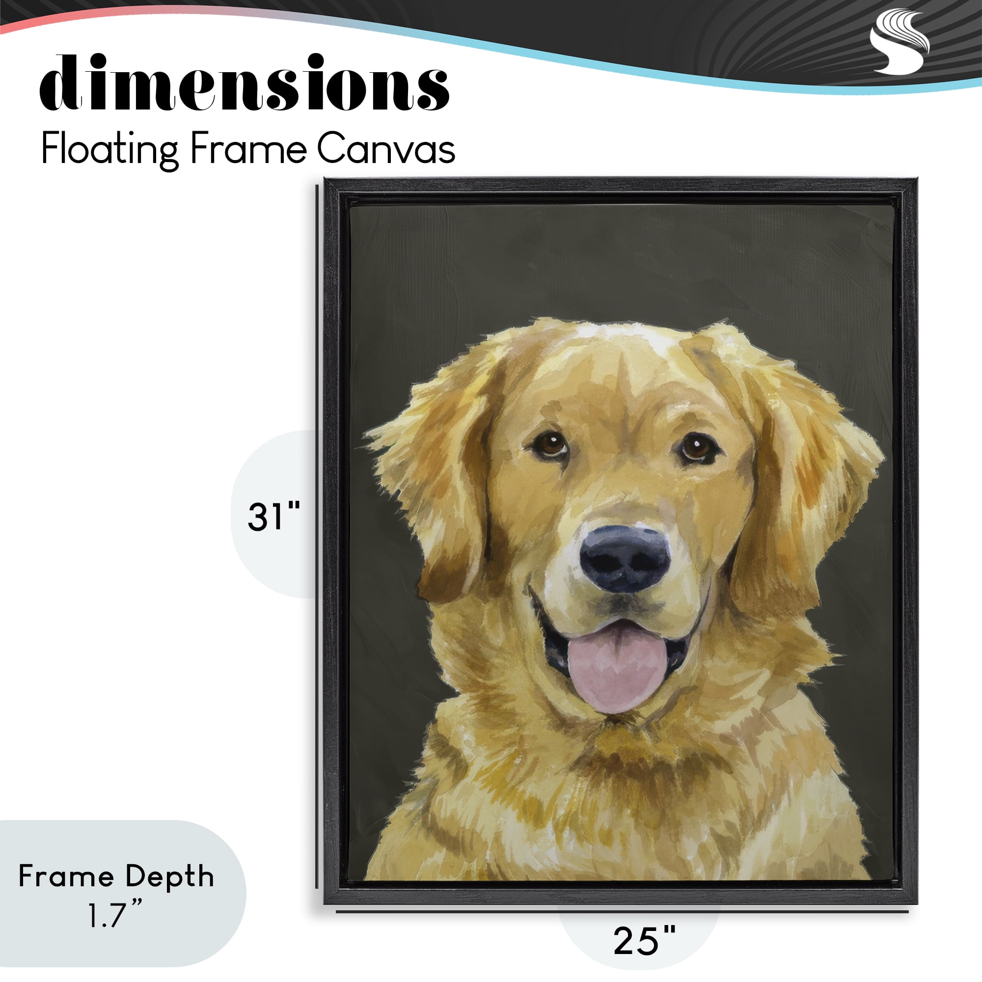 Stupell Industries Joyful Golden Retriever Portrait Black Framed Floater Canvas Wall Art, design by Lil' Rue