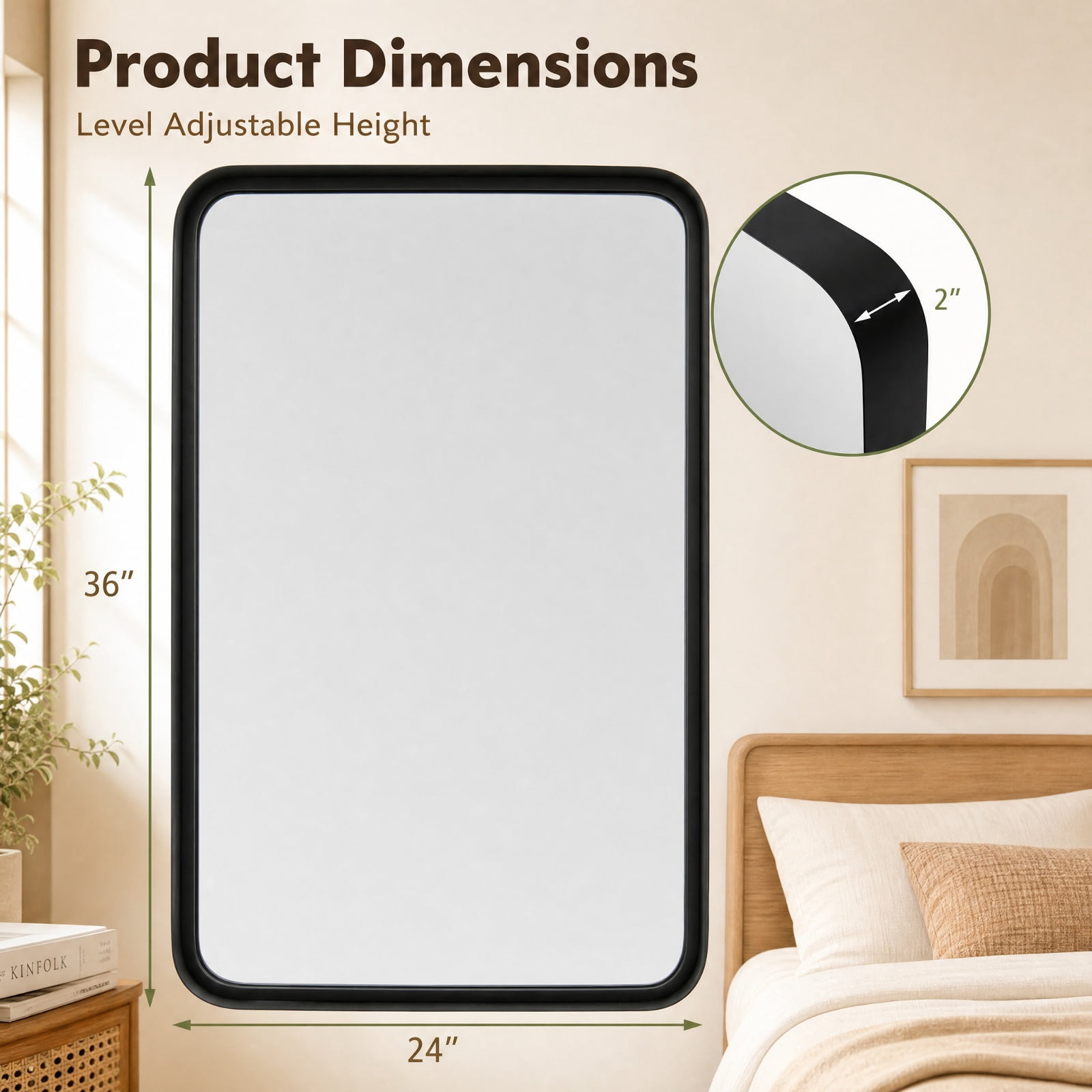 Vebreda Bathroom Wall Mirror, Rectangular Wall Mount Bathroom Mirror with Solid Steel Frame, Premium Glass for Clear reflection