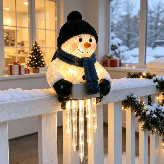 Winter Glow Snowman Icicle Light Decor, Front Door Christmas Holiday Light, Charming Winter Decor for Porch Garden Yard Patio