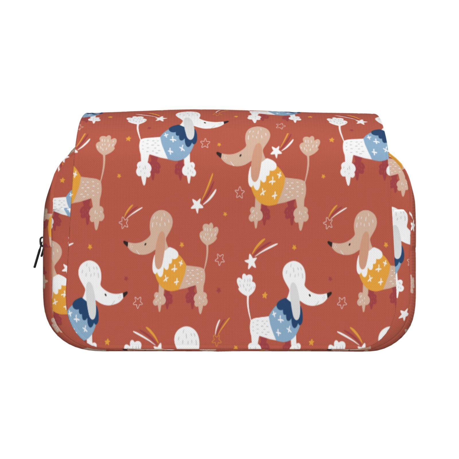 Rateoe Cute Poodle Dog Pattern Double Clamshell Pen Case, Storage Organizer with Two Zipper Compartments– Holds Up to 50 Pencils & Pens
