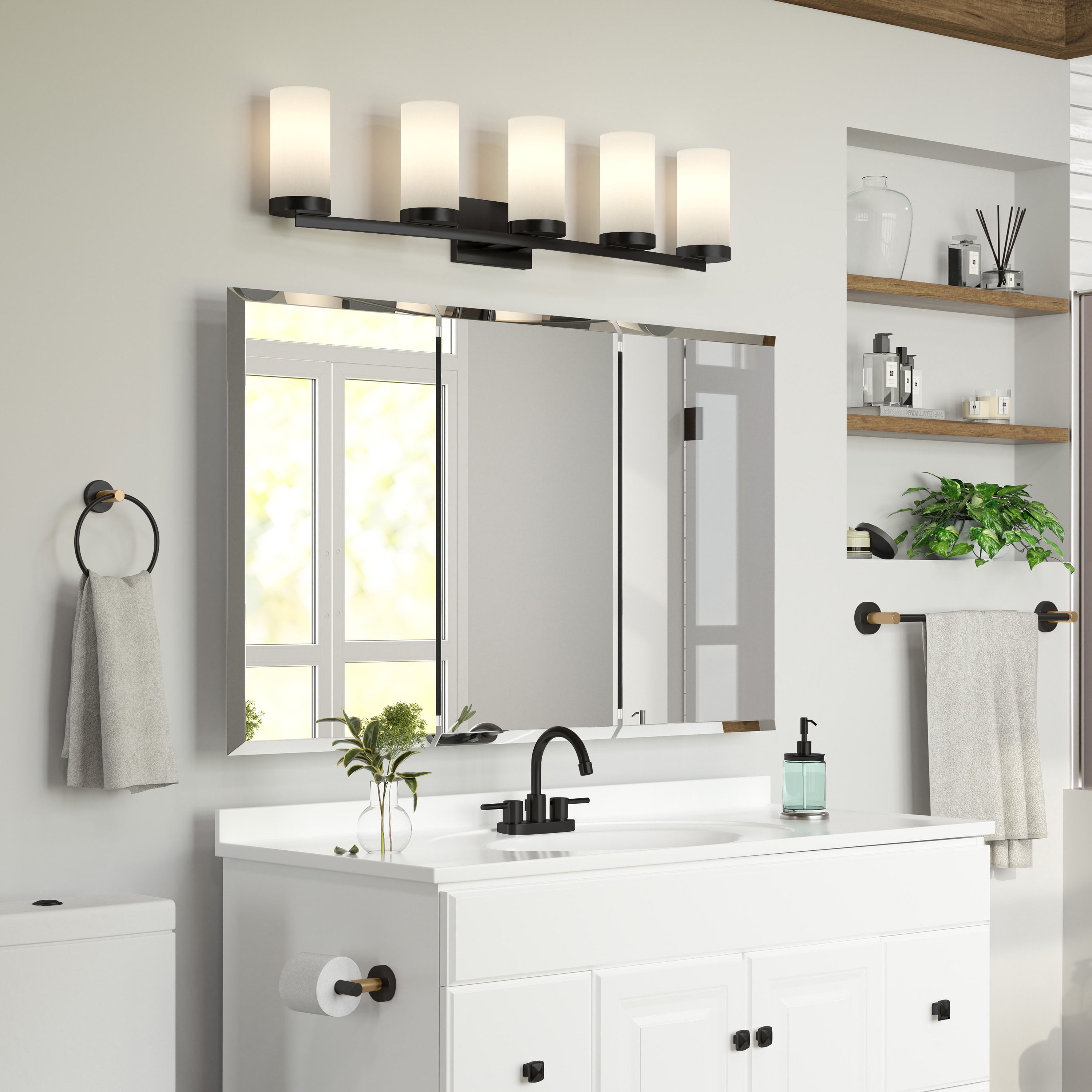 Design House Desta Transitional Indoor 5-Light Vanity Light with Curved Bar, Matte Black