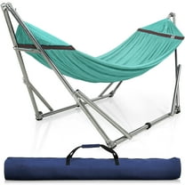 Tranquillo Double Hammock with Stand 600lb Capacity Stainless Steel Double Hammock with Spreader Bar/Sturdy Flexible Hammock Stand Portable, Outdoor Indoor, Sky