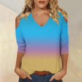 thumbnail image 4 of Womens Tops 3/4 Length Sleeve Tops Neck Casual Print Tunic T Shirts Three Quarter Length Tops Blouses For Women, 4 of 7