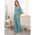 thumbnail image 4 of MINTREUS Lounge Sets for Women Knit Short Sleeve V-neck Tops and Long Pants Soft Comfy Pajamas Set Oversized 2 Piece Outfits, 4 of 8