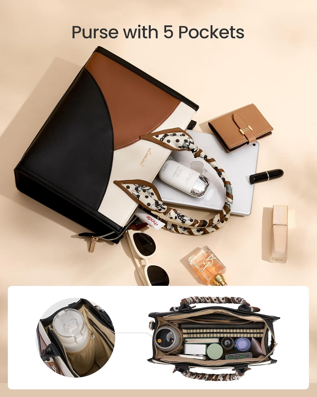 LOVEVOOK Medium Purses and Handbags for Women, Satchel Top Handle Bag with Strap, PU Leather Tote Shoulder Purse with Scarf