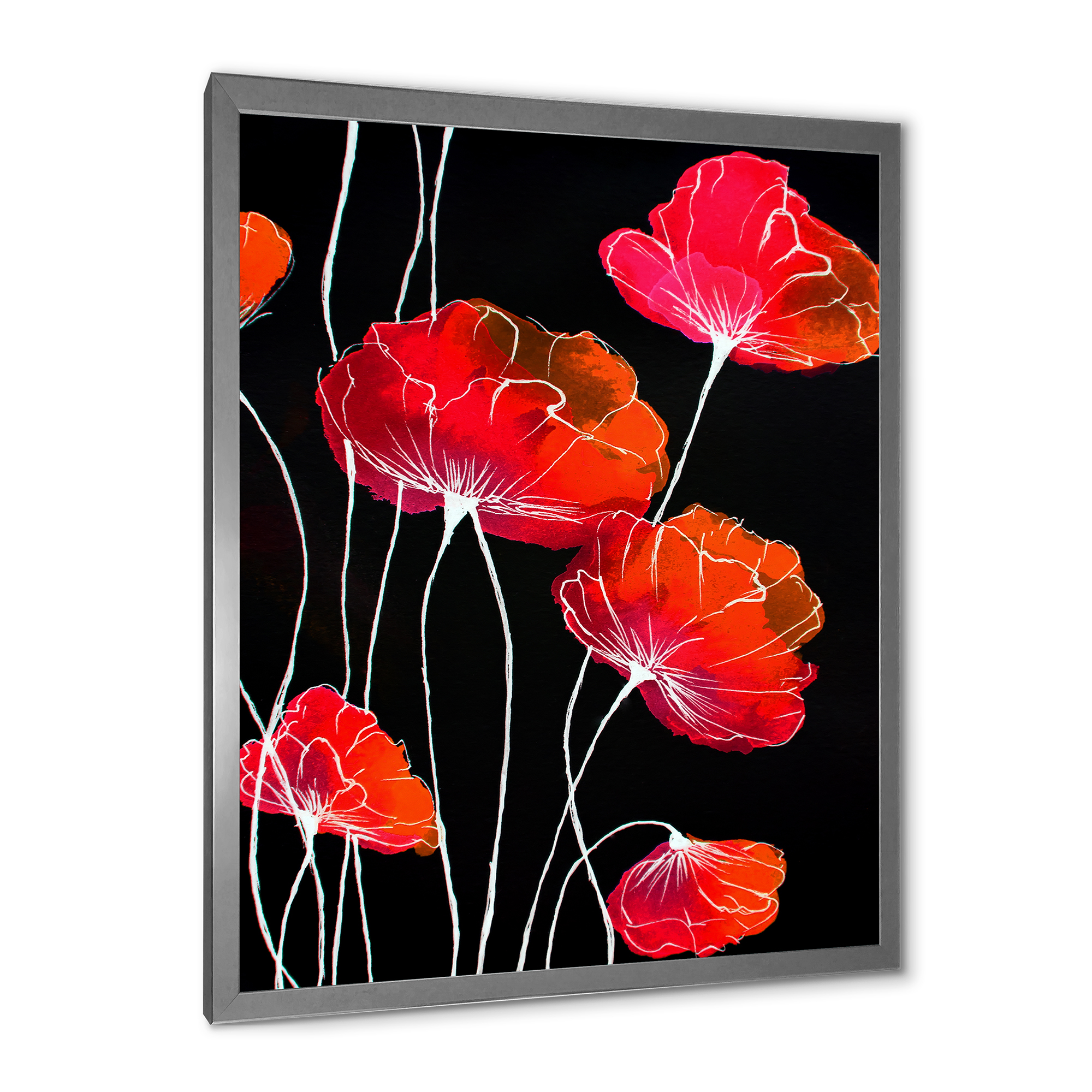 Designart 'Abstract Red Flower Detail On Black Background II' Traditional Framed Art Print