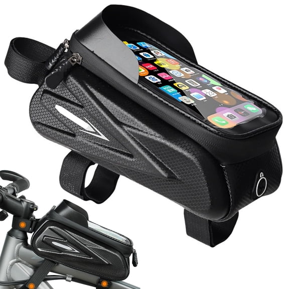 USIONE EVA Waterproof Bike Front Frame Bag - TPU Touch-Screen Pouch with Rain Cover for Phones Under 7" (Black)
