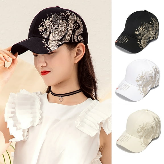 Dress Choice Unisex Cotton Baseball Cap Adjustable Lightweight China Style Dragon Printing Personalized Dad Hat for Women Men