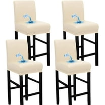 Shukii Waterproof Barstool Covers 4 Pack Stretch PU Leather Bar Stool Covers With Backs Pub Counter Stool Chair Covers Beige