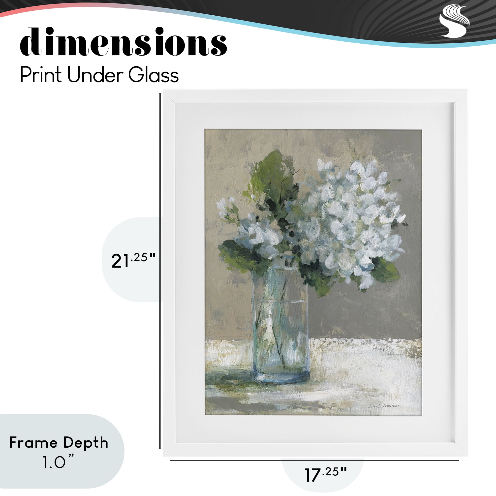 Stupell Industries Serene White Hydrangeas in Glass White Framed Print Under Glass, design by Carol Robinson