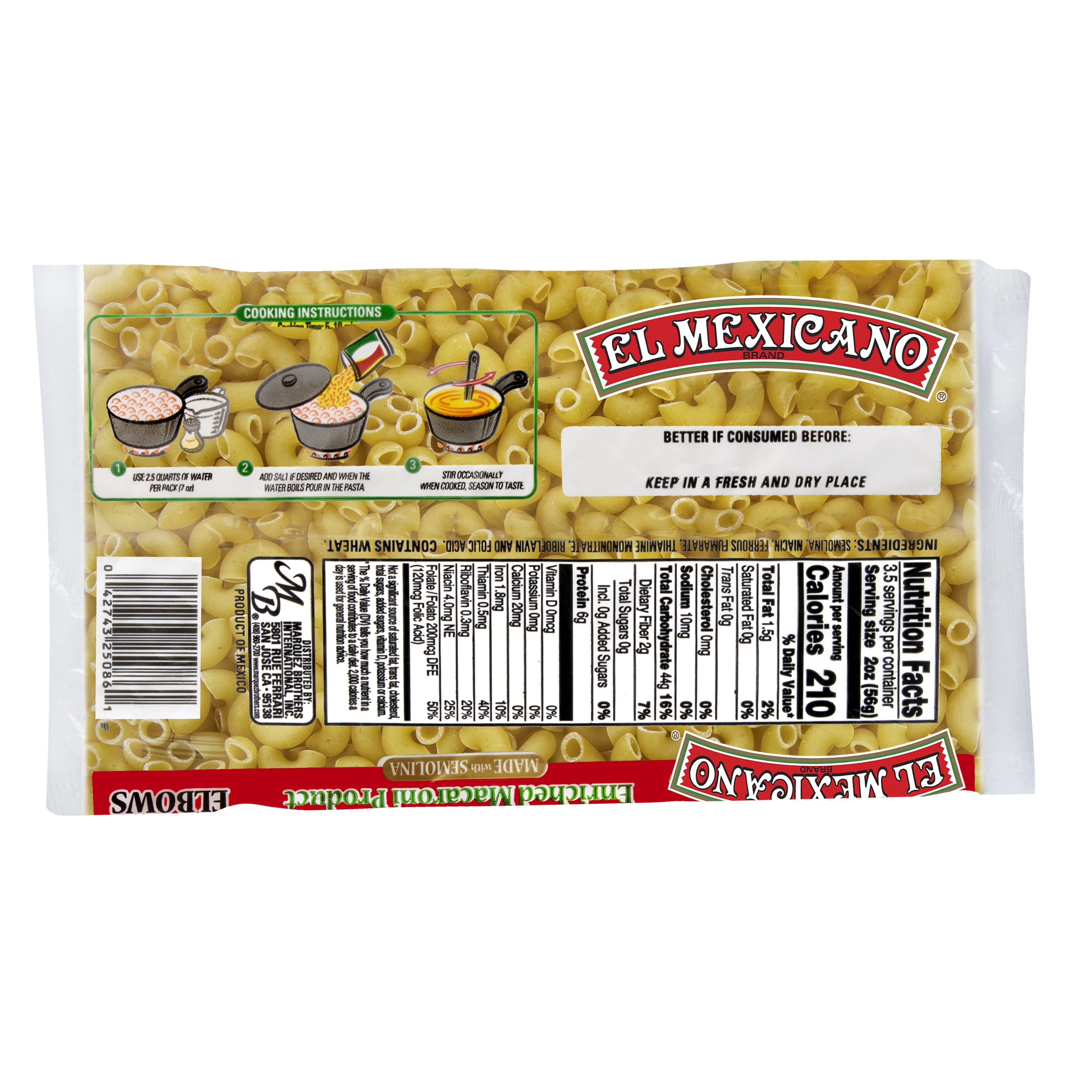 (4 pack) El Mexicano Elbow Pasta, Coditos, 7 oz Bag