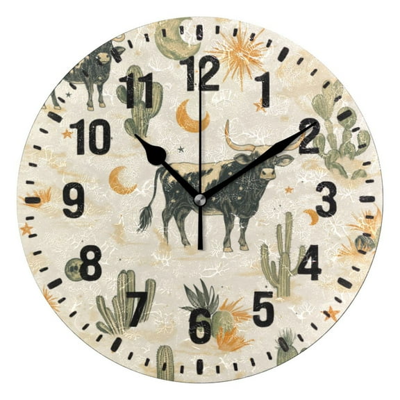 Yayeee 10" Wall Clock Battery Operated Quartz Round Silent Non-Ticking Home Decor, Cowboy Pattern