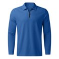 thumbnail image 4 of IROINNID Savings Mens Pullover Shirts Long Sleeve Solid Turndown Pullover Zipper Autumn And Winter Blouse,Blue, 4 of 7