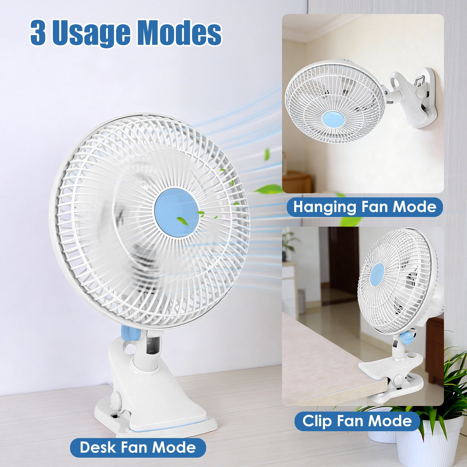 Portable Clip Fan with 2 Speeds, 90° Oscillating Quiet Cooling Fan, Desk Clip Hang 3 Ways for Office Bedroom Speeds Low Noise Small Fan, Wall Hanging Clip on Fan for Daily Use