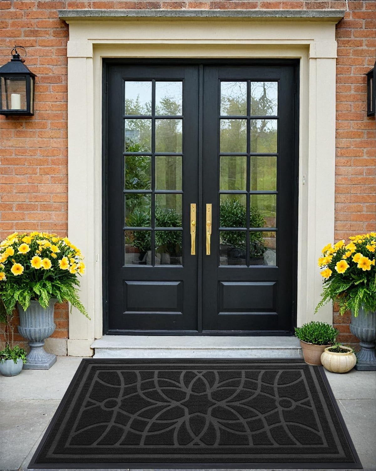 Front Door Mat Outside Entrance  Heavy Duty Non Slip Low Profile Doormat For Entryway Dirt And Welcome Mats Easy Clean Patio Garage 3x2 Black