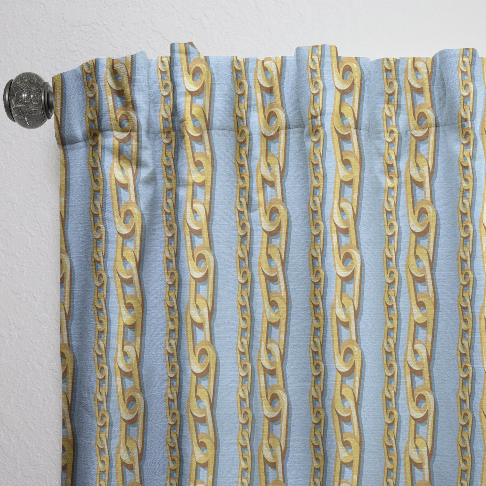 Designart 'Gold Chain Pattern on Blue' Mid-Century Modern Curtain Panel