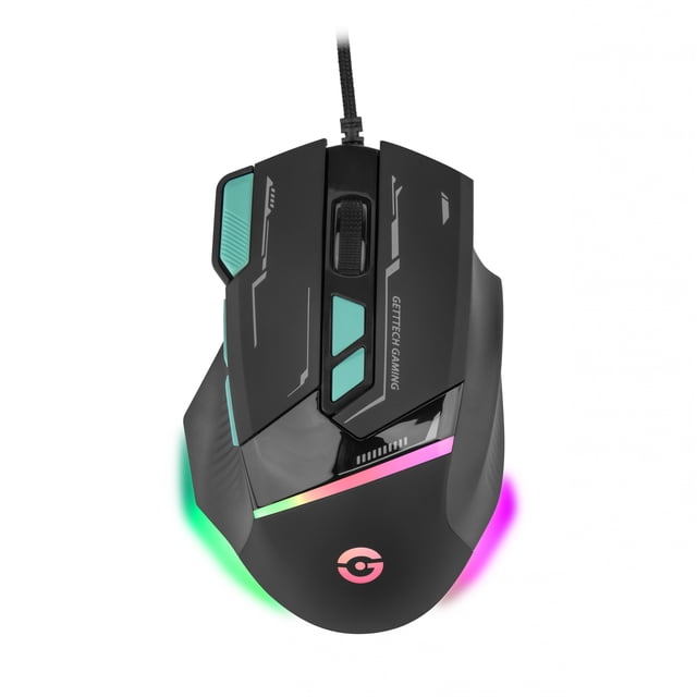 Mouse Gamer Getttech GPM-RGBWR-G1-BK Iluminación RGB 7200 DPI Ajustable 8 Botones Personalizables Alámbrico 1.5M negro
