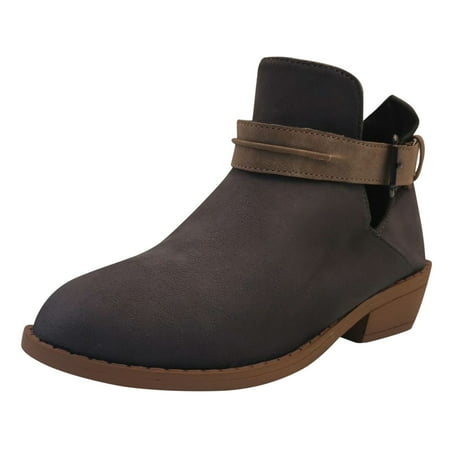 

TAIAOJING Women s Boots Short Toe Booties Heels Retro Buckle Round Strap Non Slip Boots Fashion Shoes