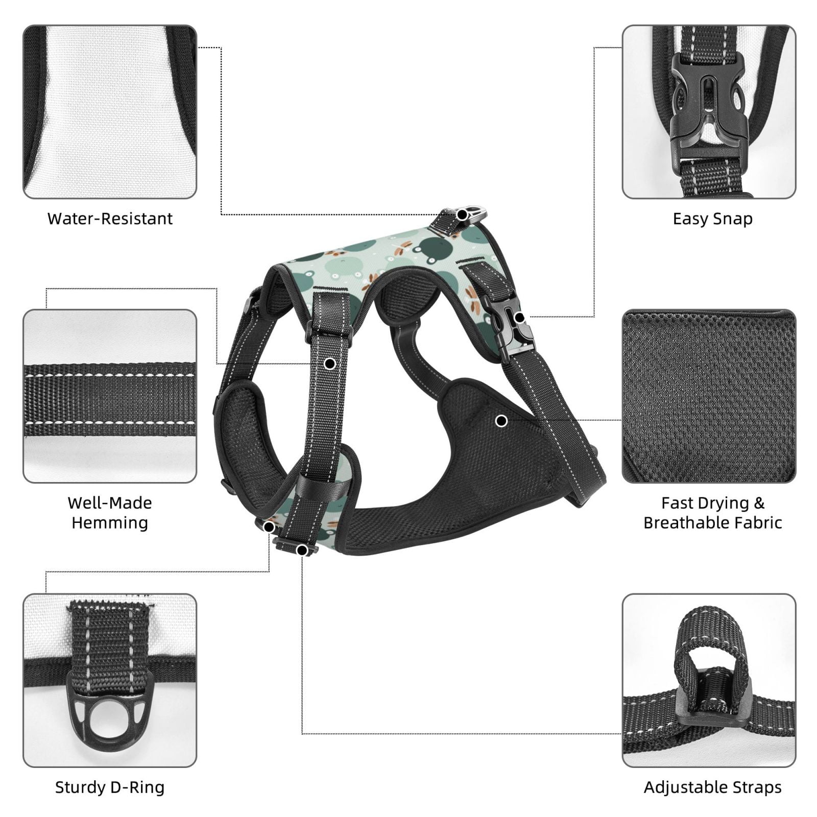 Vsdgher Frog And Dragonflies Dog Harness, No-Pull Pet Harness, Dog Vest, Pet Vest for Small to Large Dogs-Medium