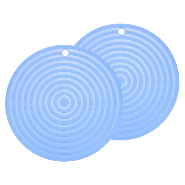 2 Piezas de Alfombrillas de Silicona para Ollas y Sartenes, Soportes Redondos de 9" para Ollas Calientes con Agujero para Colgar para Ollas y Platos Calientes (Azul Claro)