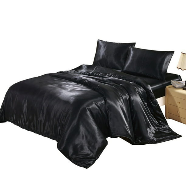 Willstar Satin Silk Duvet Cover Sets, Black Silk King Size Duvet Cover