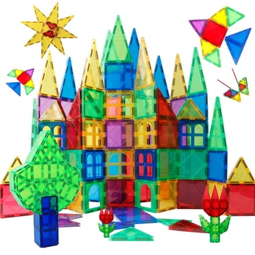 Magblock Magnetic Tiles Set, 100PCS STEM 3D Construction Magnet Toy, Colorful Magnetic Building Blocks for Toddlers Boys Girls