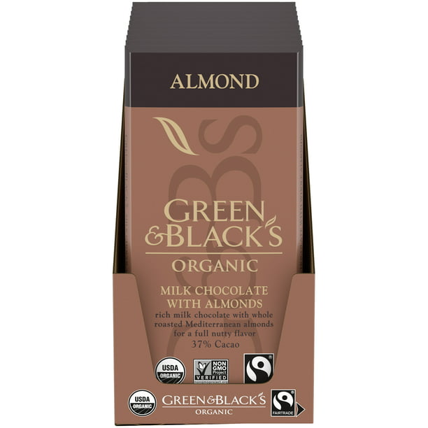 Green & Black's Organic Milk Chocolate with Almonds Bar, 34% Cacao, 10 -  3.17 oz Bars - Walmart.com