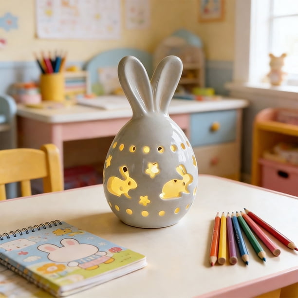 Luz nocturna LED de Conejo de Pascua | Adorno de resina translúcida vacía, iluminación ambiental suave, blanco, 7,87 x 5,9 pulgadas, decoración festiva para el hogar, idea de regalo única