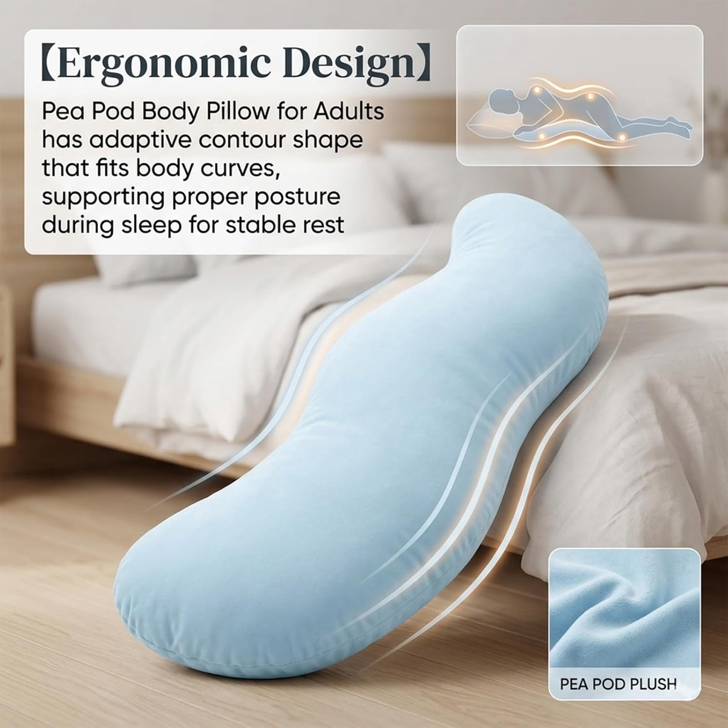 Pea Pod Body Pillow for Side Sleepers, Removable Cover, Pink