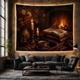 thumbnail image 6 of Open Book with Teacup and Candlesticks in Fireplace Nook, Nostalgic Vintage for Book Lovers, Quiet Still Life Art, Housewarming Gift Tapestry Wall Hanging for Home Library and Study Room, 6 of 7