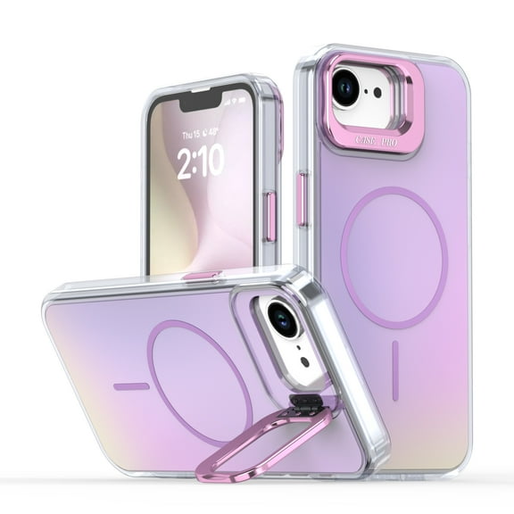 Allytechgroup iPhone 16e Case with Kickstand,Compatible with MagSafe Wireless Charging Military-Grade Drop Protection, Aluminum Buttons, Anti-Yellowing Shockproof Cover, Purple