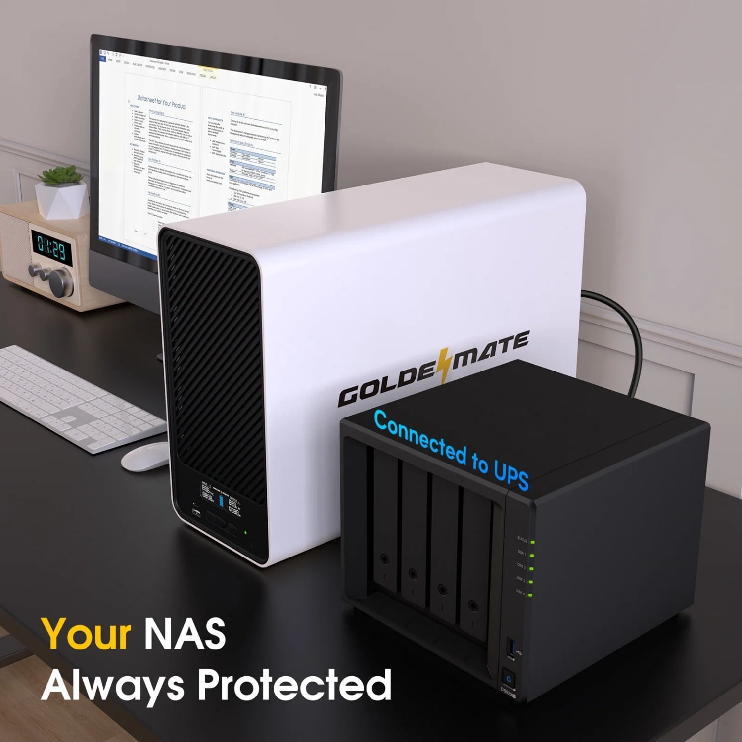 GOLDENMATE 1500VA/1000W Lithium UPS, battery backup Surge Protector, 297Wh LiFePO4 Power, AVR, Line Interactive Sine Wave, 8 Outlets, LCD Display