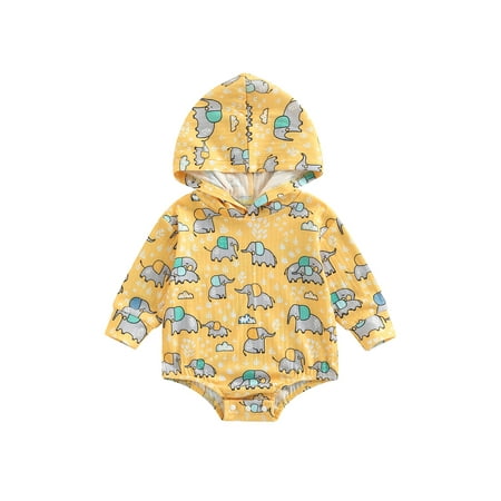 

jaweiwi Infant Baby Autumn Jumpsuit Cartoon Small Elephant Print Long Sleeve Hood Romper for Boys Girls Size 0 6 9 12 18 M